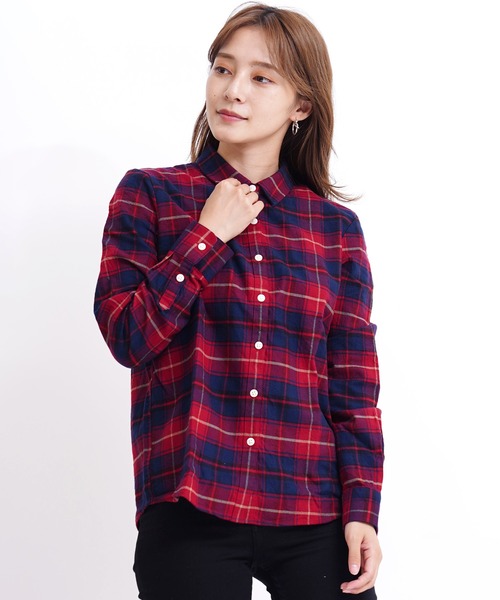GIORDANO（ジョルダーノ）の「[ GIORDANO ] コットン長袖チェックフランネルシャツ（シャツ/ブラウス・レディース・ブラウン/ピンク/レッド・SMALL/MEDIUM/LARGE/X-LARGE）」の16枚目の写真