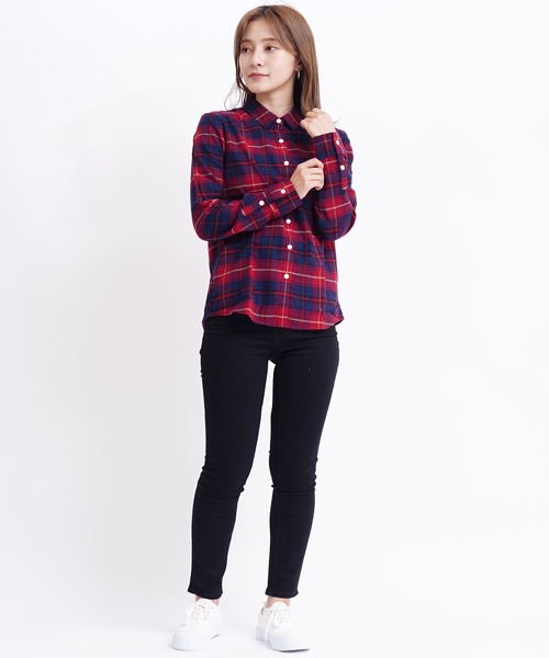 GIORDANO（ジョルダーノ）の「[ GIORDANO ] コットン長袖チェックフランネルシャツ（シャツ/ブラウス・レディース・ブラウン/ピンク/レッド・SMALL/MEDIUM/LARGE/X-LARGE）」の17枚目の写真