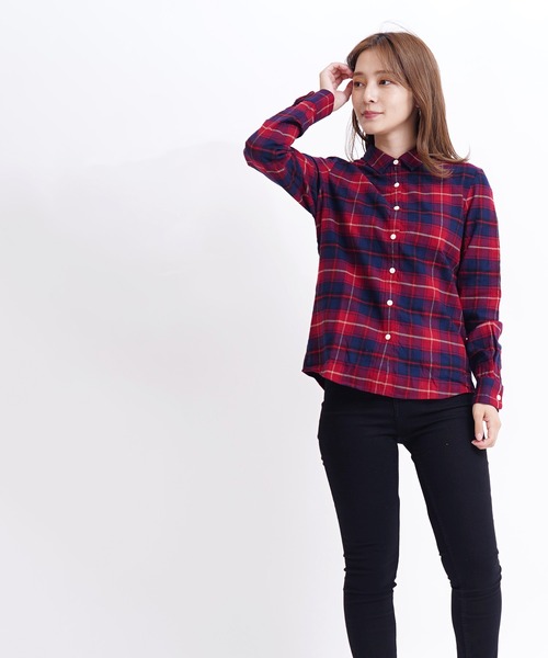 GIORDANO（ジョルダーノ）の「[ GIORDANO ] コットン長袖チェックフランネルシャツ（シャツ/ブラウス・レディース・ブラウン/ピンク/レッド・SMALL/MEDIUM/LARGE/X-LARGE）」の18枚目の写真