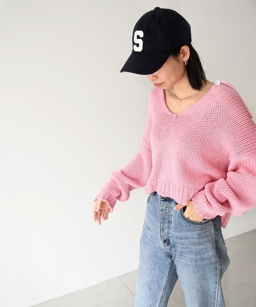 CANAL JEAN（キャナルジーン）の「RED CHOP WORKS(レッドチョップワークス) ロービングポロニット（ニット/セーター・レディース・ホワイト/ネイビー/ピンク・38）」の15枚目の写真