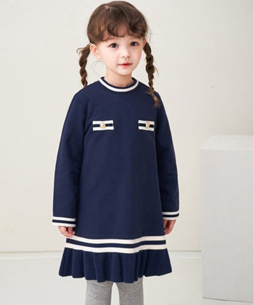 JELISPOON（ジェリスプーン）の「キッズ マリン風フリル長袖ワンピース（ワンピース・キッズ・ネイビー・110cm/120cm/130cm/140cm/150cm）」の2枚目の写真