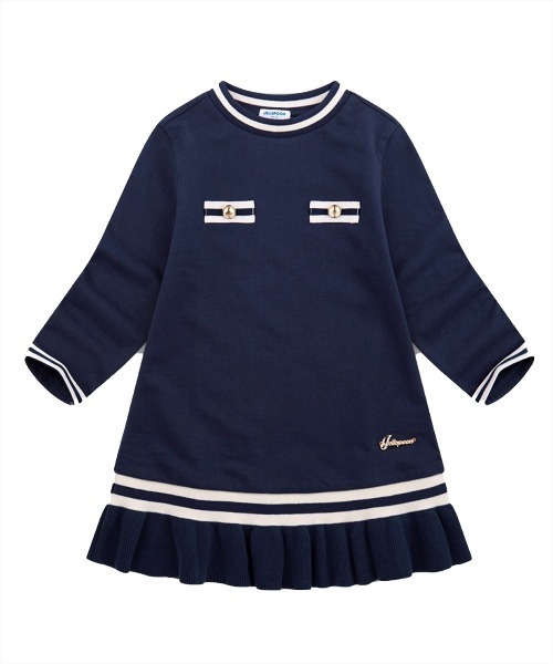 JELISPOON（ジェリスプーン）の「キッズ マリン風フリル長袖ワンピース（ワンピース・キッズ・ネイビー・110cm/120cm/130cm/140cm/150cm）」の5枚目の写真