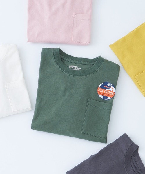 CIAOPANIC TYPY（チャオパニックティピー）の「【KIDS】USAコットンポケット付きロングTee（Tシャツ/カットソー・キッズ・ホワイト/チャコールグレー/カーキ/ピンク/イエロー・SMALL/MEDIUM/LARGE/X-LARGE/XX-LARGE）」の4枚目の写真