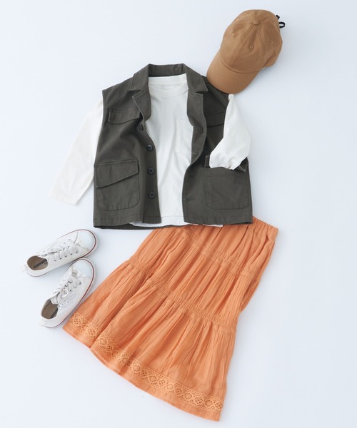 CIAOPANIC TYPY（チャオパニックティピー）の「【KIDS】USAコットンポケット付きロングTee（Tシャツ/カットソー・キッズ・ホワイト/チャコールグレー/カーキ/ピンク/イエロー・SMALL/MEDIUM/LARGE/X-LARGE/XX-LARGE）」の8枚目の写真