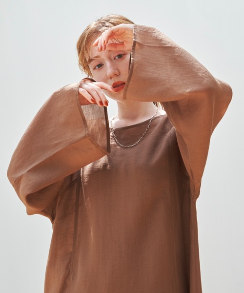 hinari（ヒナリ）の「サイドスリットシアーワンピース（ワンピース・レディース・ダークブラウン/アイボリー/キャメル・SMALL/FREE）」の22枚目の写真