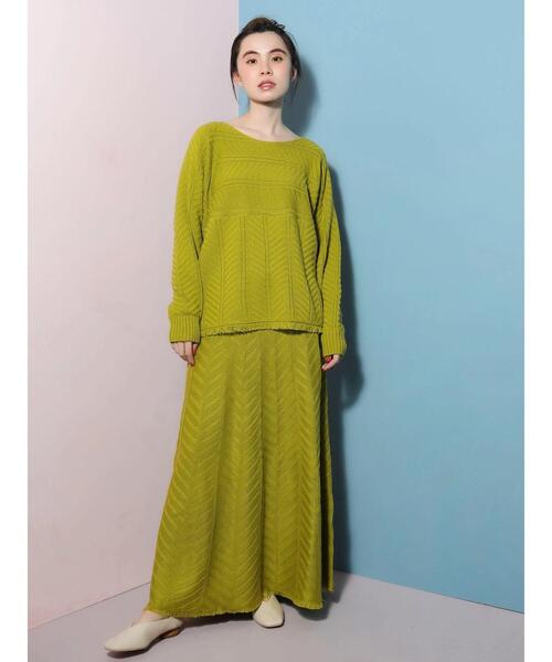 Furryrate（ファーリーレート）の「・furry rateヘリンボーンフリンジニットスカート＊（スカート・レディース・グリーン/オレンジ/アイボリー・FREE）」の9枚目の写真