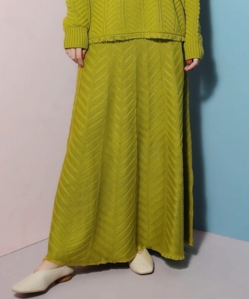 Furryrate（ファーリーレート）の「・furry rateヘリンボーンフリンジニットスカート＊（スカート・レディース・グリーン/オレンジ/アイボリー・FREE）」の3枚目の写真