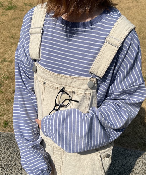 PairPair（ペアペア）の「カラーボーダーシャーリングロンT(ユニセックス)（Tシャツ/カットソー・レディース・ホワイト系/ライトグリーン系/サックスブルー系/ライトイエロー系・フリー）」の2枚目の写真