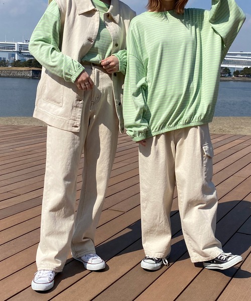 PairPair（ペアペア）の「カラーボーダーシャーリングロンT(ユニセックス)（Tシャツ/カットソー・レディース・ホワイト系/ライトグリーン系/サックスブルー系/ライトイエロー系・フリー）」の13枚目の写真