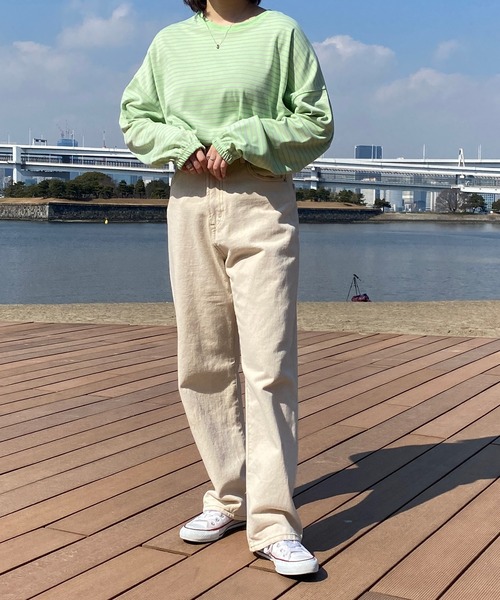 PairPair（ペアペア）の「カラーボーダーシャーリングロンT(ユニセックス)（Tシャツ/カットソー・レディース・ホワイト系/ライトグリーン系/サックスブルー系/ライトイエロー系・フリー）」の14枚目の写真