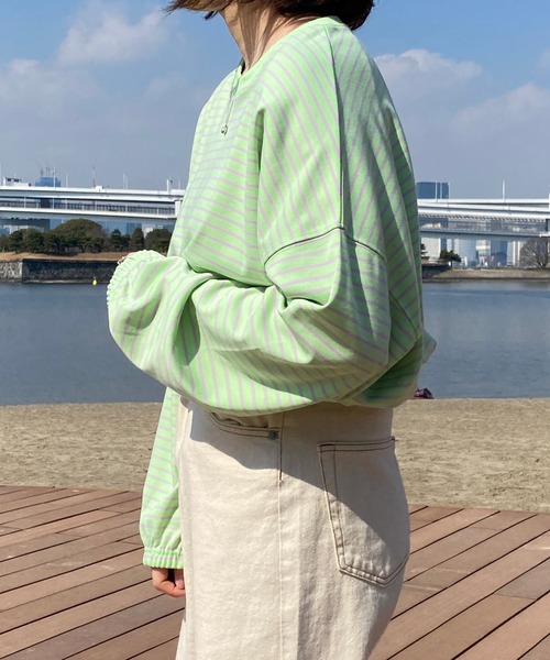 PairPair（ペアペア）の「カラーボーダーシャーリングロンT(ユニセックス)（Tシャツ/カットソー・レディース・ホワイト系/ライトグリーン系/サックスブルー系/ライトイエロー系・フリー）」の16枚目の写真