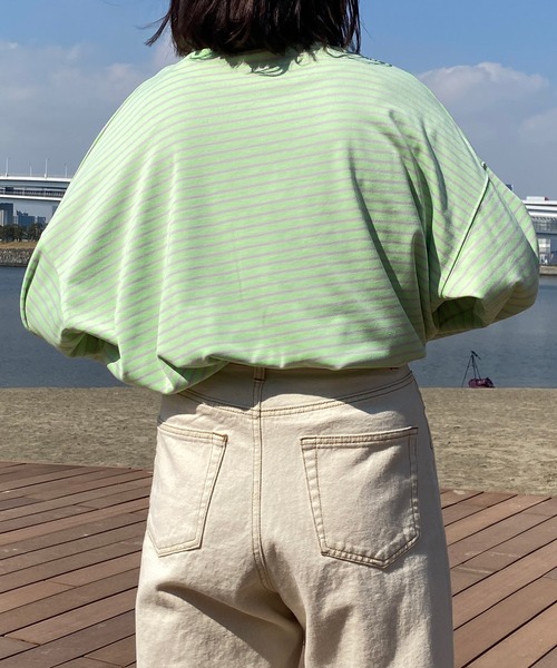 PairPair（ペアペア）の「カラーボーダーシャーリングロンT(ユニセックス)（Tシャツ/カットソー・レディース・ホワイト系/ライトグリーン系/サックスブルー系/ライトイエロー系・フリー）」の17枚目の写真