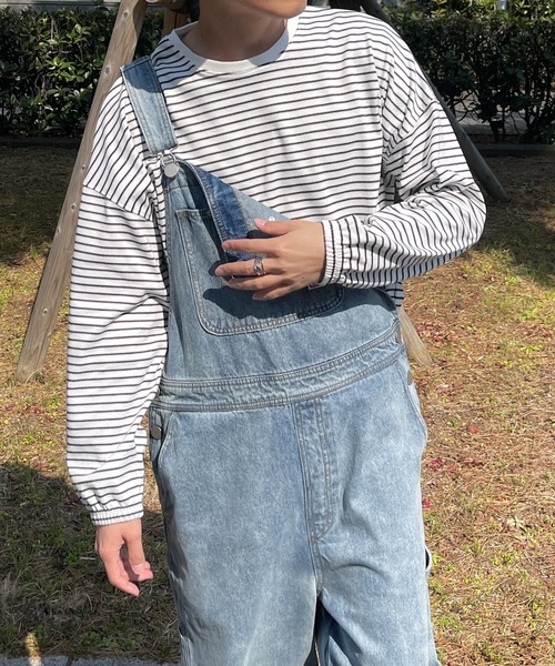 PairPair（ペアペア）の「カラーボーダーシャーリングロンT(ユニセックス)（Tシャツ/カットソー・レディース・ホワイト系/ライトグリーン系/サックスブルー系/ライトイエロー系・フリー）」の10枚目の写真