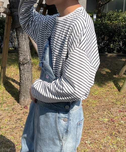 PairPair（ペアペア）の「カラーボーダーシャーリングロンT(ユニセックス)（Tシャツ/カットソー・レディース・ホワイト系/ライトグリーン系/サックスブルー系/ライトイエロー系・フリー）」の11枚目の写真