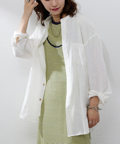 CIAOPANIC TYPY（チャオパニックティピー）の「▽【なにわ男子  道枝駿佑さん着用】OSOROウォッシャブルリネンシャツ（シャツ/ブラウス・メンズ・ホワイト/チャコールグレー/ブルー/ピンク/ネイビー/ベージュ/ライトグレー/イエロー/ダークブルー/オリーブ・S/M/L/XL）」の2枚目の写真