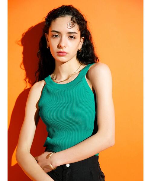 koe（コエ）の「【パット付き】総針ニットアメリカンスリーブタンクトップ*（タンクトップ・レディース・アイボリー/グリーン/ブルー/ブラック・M）」の9枚目の写真