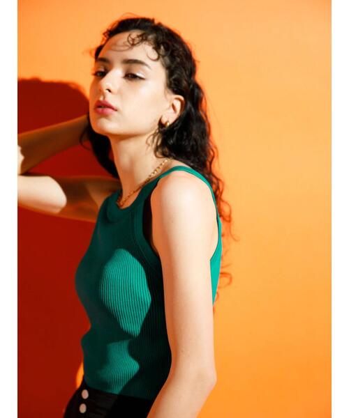 koe（コエ）の「【パット付き】総針ニットアメリカンスリーブタンクトップ*（タンクトップ・レディース・アイボリー/グリーン/ブルー/ブラック・M）」の7枚目の写真