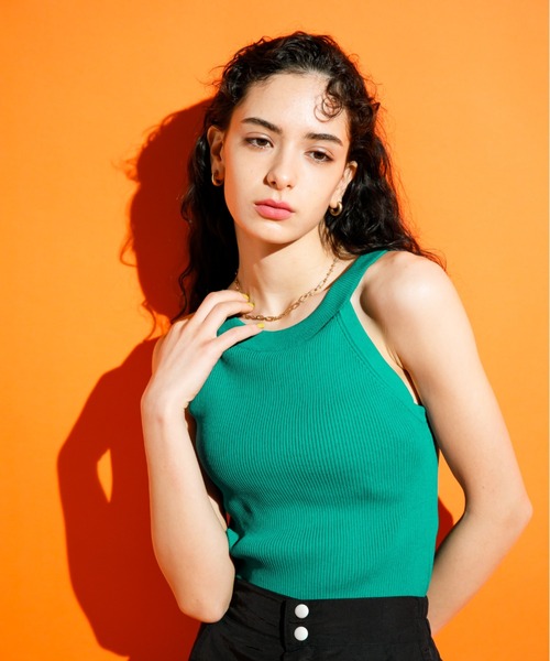 koe（コエ）の「【パット付き】総針ニットアメリカンスリーブタンクトップ*（タンクトップ・レディース・アイボリー/グリーン/ブルー/ブラック・M）」の4枚目の写真