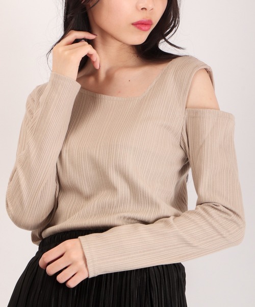 Quelle Chance(ケルシャンス)の「Quelle chance ランダムテレコ ワンショルダープルオーバー(Tシャツ/カットソー・レディース・ブラック/ラベンダー/オフホワイト/ベージュ・M)」の4枚目の写真