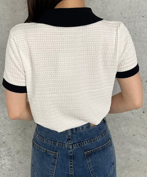 Voyage titty&Co.PETIT（ボヤージュティティアンドコープチ）の「【Voyage titty&Co. PETIT】voyage2022SSポロニットプルオーバー（ニット/セーター・レディース・ホワイト/ブラック・FREE）」の3枚目の写真