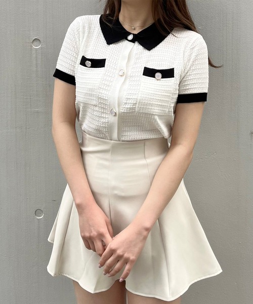 Voyage titty&Co.PETIT（ボヤージュティティアンドコープチ）の「【Voyage titty&Co. PETIT】voyage2022SSポロニットプルオーバー（ニット/セーター・レディース・ホワイト/ブラック・FREE）」の9枚目の写真