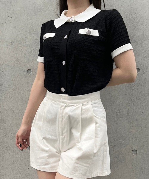 Voyage titty&Co.PETIT（ボヤージュティティアンドコープチ）の「【Voyage titty&Co. PETIT】voyage2022SSポロニットプルオーバー（ニット/セーター・レディース・ホワイト/ブラック・FREE）」の11枚目の写真