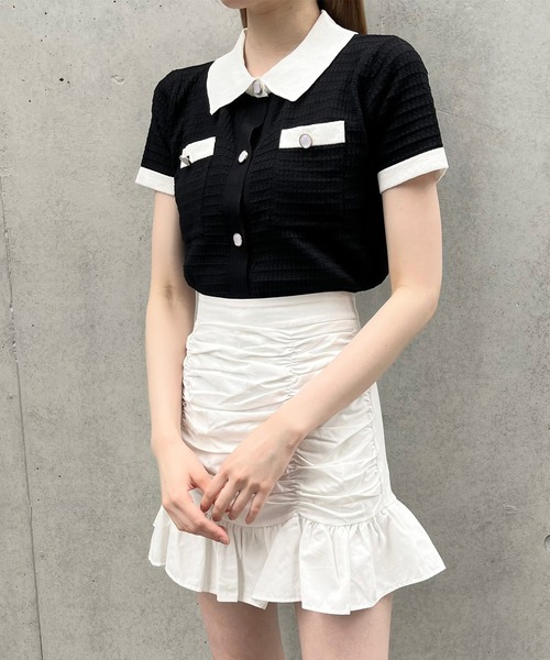 Voyage titty&Co.PETIT（ボヤージュティティアンドコープチ）の「【Voyage titty&Co. PETIT】voyage2022SSポロニットプルオーバー（ニット/セーター・レディース・ホワイト/ブラック・FREE）」の10枚目の写真