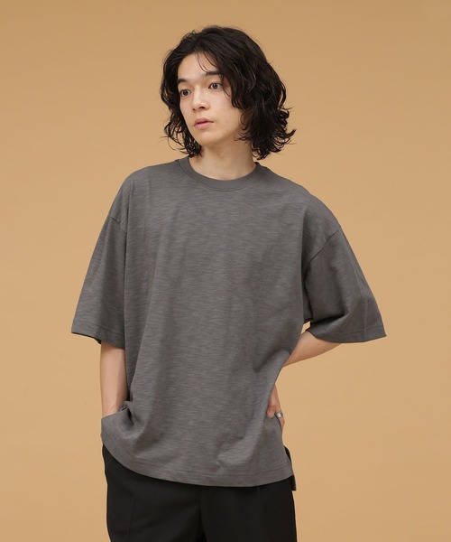 NANO universe（ナノユニバース）の「LB.03/スラブクルーネックTシャツ（Tシャツ/カットソー・メンズ・アイボリー/チャコール/ベージュ・S/M/L）」の2枚目の写真