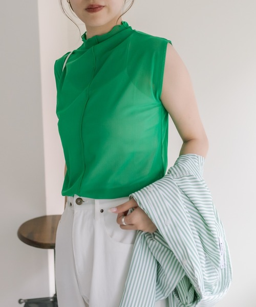 COLONY 2139（コロニートゥーワンスリーナイン）の「6色展開 / シアーメッシュメローノースリーブ（Tシャツ/カットソー・レディース・グリーン/ピンク/ブルー/ブラック/オレンジ/アイボリー・FREE）」の14枚目の写真