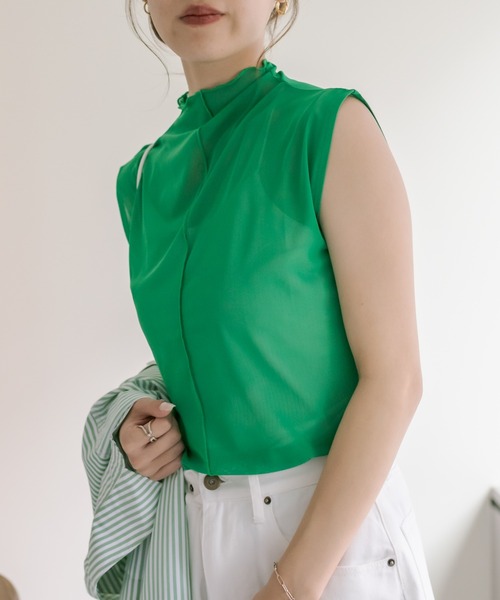 COLONY 2139（コロニートゥーワンスリーナイン）の「6色展開 / シアーメッシュメローノースリーブ（Tシャツ/カットソー・レディース・グリーン/ピンク/ブルー/ブラック/オレンジ/アイボリー・FREE）」の17枚目の写真