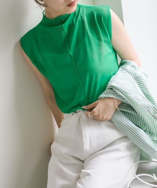 COLONY 2139（コロニートゥーワンスリーナイン）の「6色展開 / シアーメッシュメローノースリーブ（Tシャツ/カットソー・レディース・グリーン/ピンク/ブルー/ブラック/オレンジ/アイボリー・FREE）」の18枚目の写真