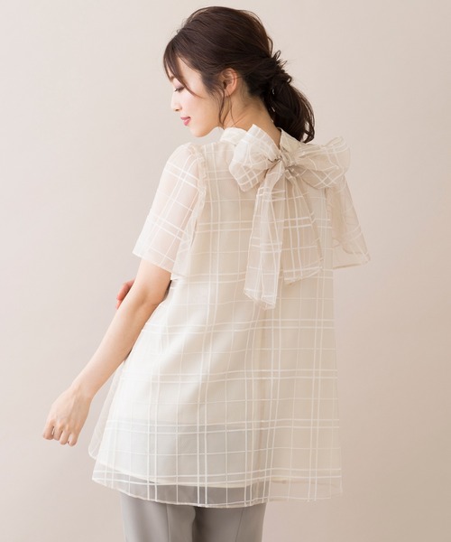 Rose Tiara（ローズティアラ）の「フロッキーチェックバックリボンブラウス（シャツ/ブラウス・レディース・ベージュ/ブラック・42/46/38）」の3枚目の写真