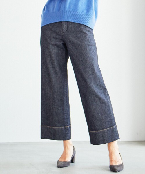 J.PRESS Ladies(J.プレス レディス)の「【洗える】 10oz Stretch Denim セミワイド パンツ(デニムパンツ・レディース・ブラック系/ライトグレー系/ネイビー系・S/XS/XXS)」の2枚目の写真