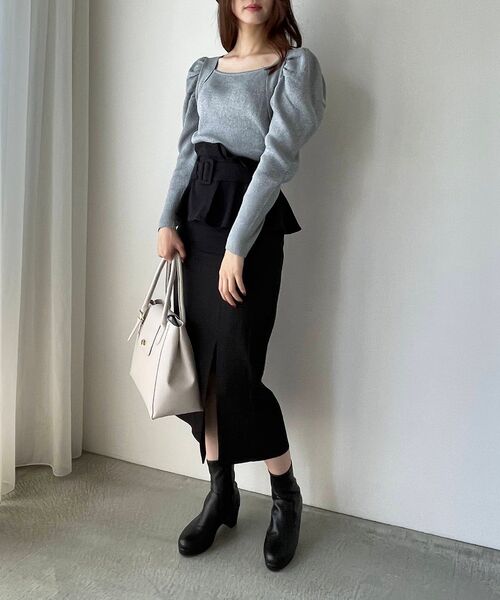 MAJESTIC LEGON（マジェスティックレゴン）の「コルセットデザインIラインスカート（スカート・レディース・ブラック系その他/ベージュ系その他/グレー/ブラック・MEDIUM）」の6枚目の写真