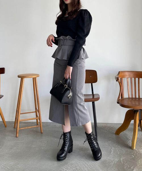 MAJESTIC LEGON（マジェスティックレゴン）の「コルセットデザインIラインスカート（スカート・レディース・ブラック系その他/ベージュ系その他/グレー/ブラック・MEDIUM）」の17枚目の写真
