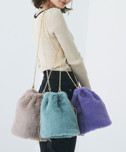 ROYAL PARTY（ロイヤルパーティー）の「ROYAL PARTY (ロイヤルパーティー) 巾着バッグ エコファー RPT-B091（ショルダーバッグ・レディース・ベージュ/パープル/グリーン・FREE）」の8枚目の写真