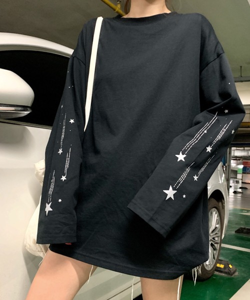 meJane（ミージェーン）の「リフレクターshooting starプリントロングTシャツ（Tシャツ/カットソー・レディース・ホワイト/ブラック・FREE）」の14枚目の写真