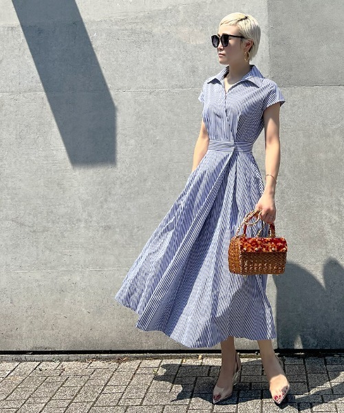 JENNE（ジェンヌ）の「ストライプ　フレンチスリーブシャツワンピース（ワンピース・レディース・ストライプ・SMALL/MEDIUM/LARGE）」の10枚目の写真