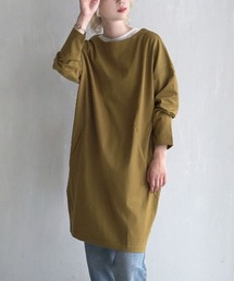 【汚れを弾く、撥水・撥油加工つき！】 シミヘン加工 フレンチバスク ドロップショルダーコクーンワンピース［ボーダー＆無地］