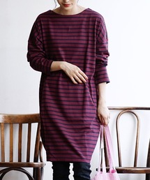 【汚れを弾く、撥水・撥油加工つき！】 シミヘン加工 フレンチバスク ドロップショルダーコクーンワンピース［ボーダー＆無地］