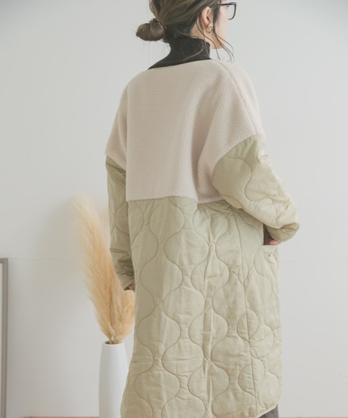 ITEMS URBANRESEARCH(アイテムズ アーバンリサーチ)の「ボアキルトコート(ノーカラーコート・レディース・カーキ/ブラック/ベージュ・FREE)」の7枚目の写真