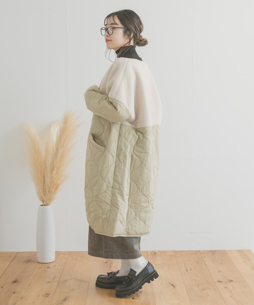 ITEMS URBANRESEARCH(アイテムズ アーバンリサーチ)の「ボアキルトコート(ノーカラーコート・レディース・カーキ/ブラック/ベージュ・FREE)」の16枚目の写真