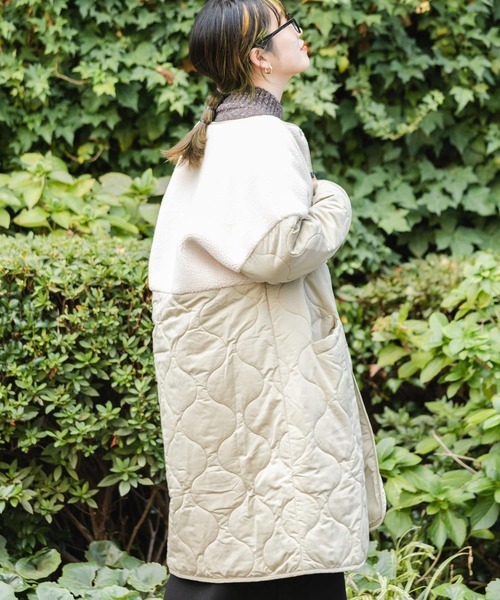 ITEMS URBANRESEARCH(アイテムズ アーバンリサーチ)の「ボアキルトコート(ノーカラーコート・レディース・カーキ/ブラック/ベージュ・FREE)」の3枚目の写真