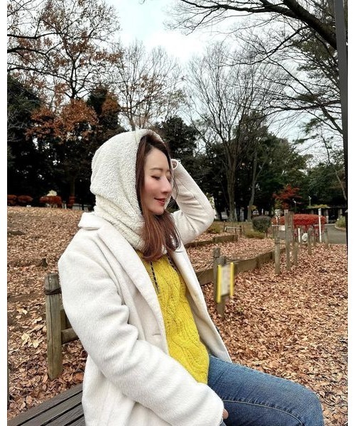 14+（イチヨンプラス）の「バラクラバフーディ / ネックウォーマー 紐 フード付き（ネックウォーマー/スヌード・レディース・ベージュ/ブラック/カーキ・FREE/MEDIUM/LARGE）」の7枚目の写真