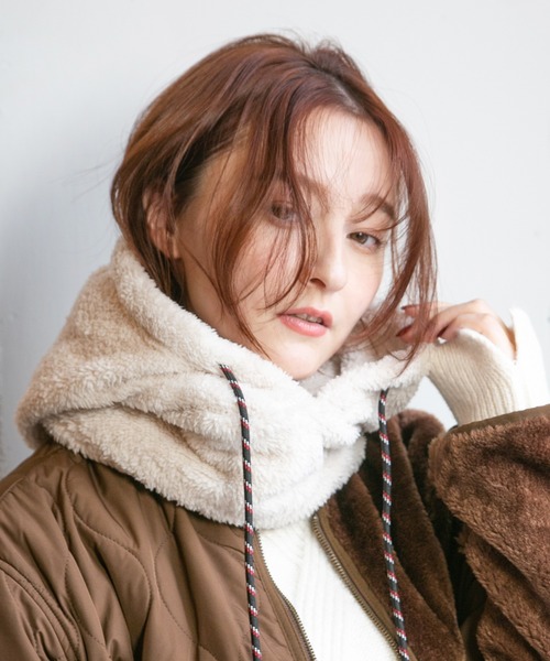 14+（イチヨンプラス）の「バラクラバフーディ / ネックウォーマー 紐 フード付き（ネックウォーマー/スヌード・レディース・ベージュ/ブラック/カーキ・FREE/MEDIUM/LARGE）」の14枚目の写真