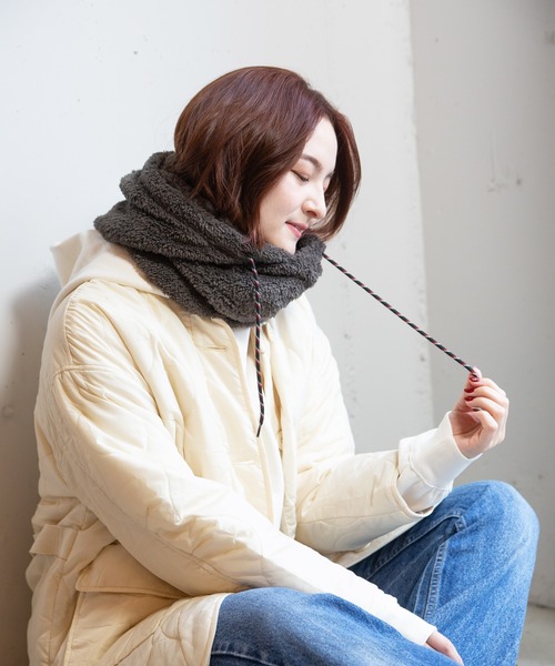 14+（イチヨンプラス）の「バラクラバフーディ / ネックウォーマー 紐 フード付き（ネックウォーマー/スヌード・レディース・ベージュ/ブラック/カーキ・FREE/MEDIUM/LARGE）」の17枚目の写真