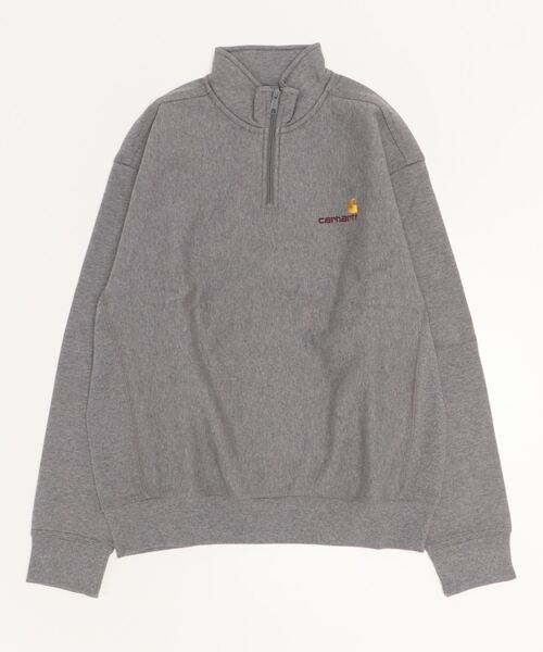 Carhartt WIP(カーハートダブリューアイピー)の「HALF ZIP AMERICAN SCRIPT SWEATSHIRT(スウェット・メンズ・ダークグレー/ダークグリーン/ブラック/ダークネイビー/バーガンディー/アッシュグレー・LARGE/MEDIUM/SMALL/X-LARGE/XX-LARGE)」の1枚目の写真