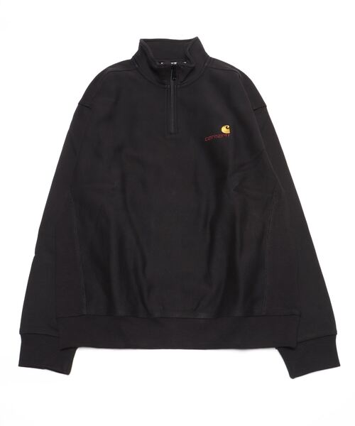 Carhartt WIP(カーハートダブリューアイピー)の「HALF ZIP AMERICAN SCRIPT SWEATSHIRT(スウェット・メンズ・ダークグレー/ダークグリーン/ブラック/ダークネイビー/バーガンディー/アッシュグレー・LARGE/MEDIUM/SMALL/X-LARGE/XX-LARGE)」の2枚目の写真