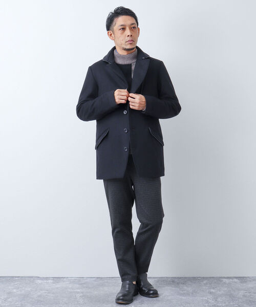 Stutostein Nolley's（シュテットシュタインノーリーズ）の「ウールカシミヤ丸襟コート（ステンカラーコート・メンズ・ネイビー/グレー/ブラック・S/M/L/XL）」の5枚目の写真