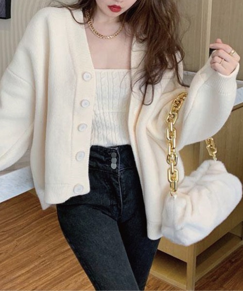 meJane（ミージェーン）の「ケーブル編クロップドニットキャミソール+ボリュームスリーブニットカーディガン アンサンブル（アンサンブル・レディース・ベージュ/オフホワイト・FREE）」の12枚目の写真